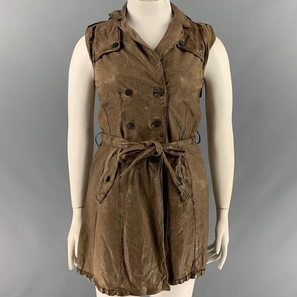 GIORGIO BRATO Size 10 Brown Taupe Leather Distressed Belted Vest - Picture 1 of 7